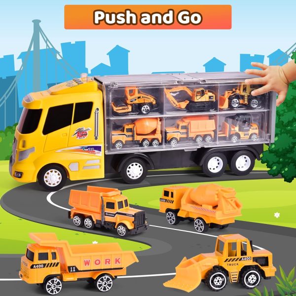 12 in 1 Construction Truck Toys Set for Toddlers, Carrier Truck with 12 Mini Cars for Kids,Transport Trucks Toy with Light and Sound,Christmas Birthday Cars Toy Gift for Boys Age 3-7  Toys & Games - Image 13