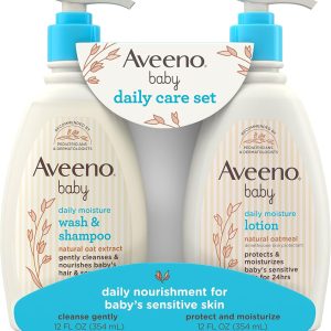 Aveeno Baby Daily Care Gift Set with Oat Extract & Prebiotic Oat, Contains Daily Moisturizing Body Lotion & Gentle 2-in-1 Baby Bath Wash & Shampoo, Hypoallergenic & Paraben-Free, Two Pack  Baby