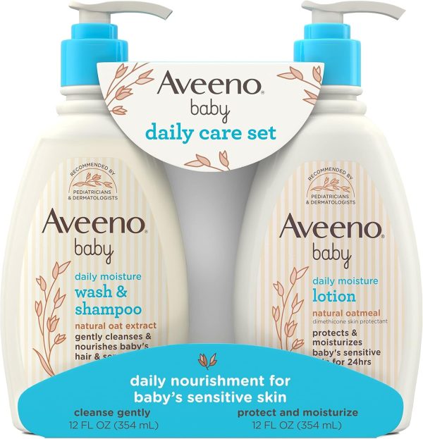 Aveeno Baby Daily Care Gift Set with Oat Extract & Prebiotic Oat, Contains Daily Moisturizing Body Lotion & Gentle 2-in-1 Baby Bath Wash & Shampoo, Hypoallergenic & Paraben-Free, Two Pack  Baby