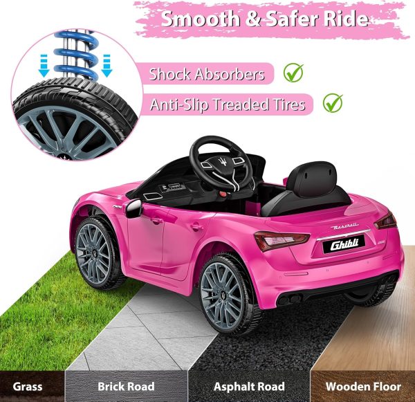 ARBELI 12V Licensed Maserati Kids Ride On Car w/Parent Remote Control, Spring Suspension, Music & Horn, Headlights &Taillights, Ride On Toy for Toddlers Ages 2-4, Pink  Toys & Games - Image 10