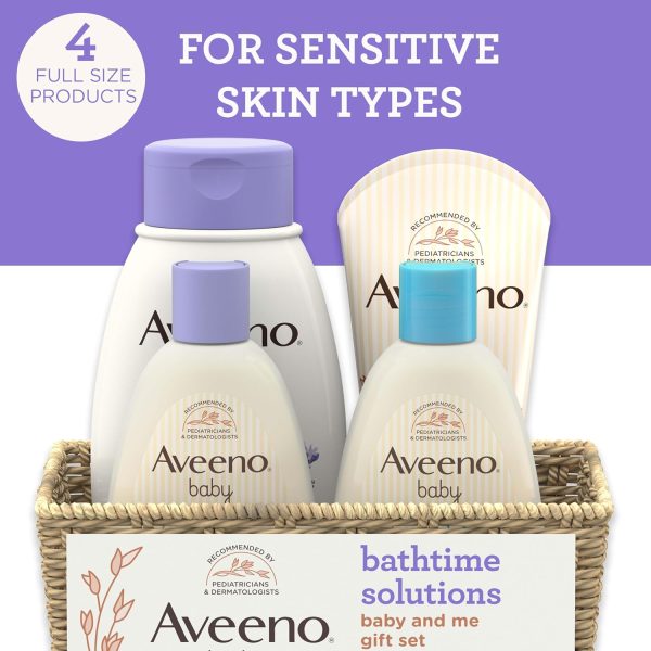 Aveeno Baby Bathtime Solutions Baby & Me Gift Set with Baby Wash & Shampoo, Calming Baby Bath, Baby Daily Moisturizing Lotion & Stress Relief Body Wash for Mom, Oatmeal, 4 Items  Baby - Image 2