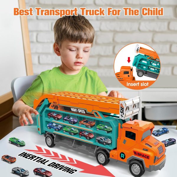 BainGesk Carrier Truck Toys for 2 3 4 5 6 Years Old Boys, 2.8 Ft Race Track Transport Cars Toys with 6 Die-Cast Metal Toy Cars, Birthday Gifts Kids Age 3-5, Racing Cars Toys Gifts for Toddlers  Toys & Games - Image 10