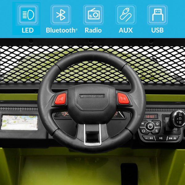 Kidzone 12V 3.8 MPH Kids 2-Seater Ride On Truck Car Electric Vehicles w/Personalize License Plate, 4-Wheeler Suspension, Parent Remote Control, MP3, 3 Speeds, LED Lights, Bluetooth, Radio - Army Green  Toys & Games - Image 9