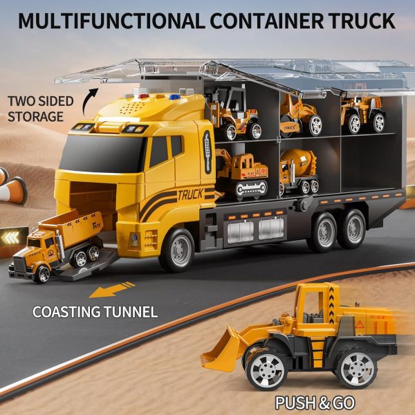 TEMI Construction Truck Toy Set with Play Mat, Carrier Truck Toys for Kids Toddlers, Die-Cast Metal Toy Car Set, Truck Car Kids Toys Christmas Birthday Gift for Age 3 4 5 6 + Years Old Boys Girls  Toys & Games - Image 11