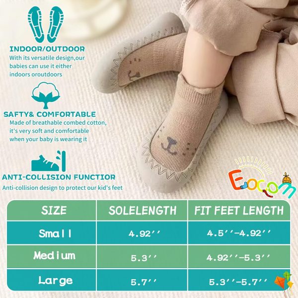 | Eocom Baby Sock Shoes Toddler Cartoon Rubber Sole Non-Skid Indoor Floor Slipper for Infant Boys Girls First Walking | Slippers - Image 6