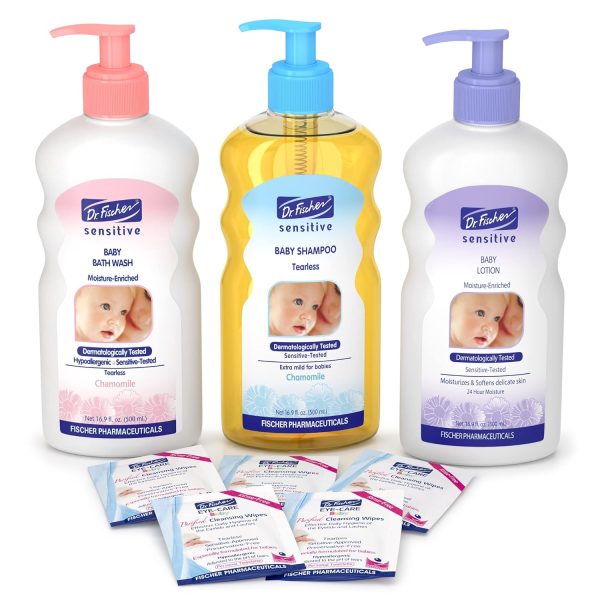 Dr. Fischer Sensitive Baby Bath Set - Baby Bath Wash, Tearless Shampoo, Lotion, & Eye Care Wipes, Baby Bath Essentials - Vitamin Rich Baby Wash Set, Baby Wash and Shampoo Sets - Daily Baby Skin Care  Baby - Image 12