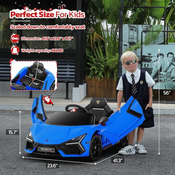 ELEMARA Lamborghini Battery Car for Kids with Scissor Door,Kids Ride On Car with Remote Control,Kid 12V Children's Car with Bluetooth,LED Light,MP3 Player and Wide Seat(Blue)  Toys & Games - Image 9