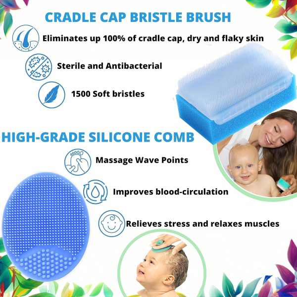 Cradle Cap Brush for Babies - Baby Sponge for Bathing Newborn Bath Essentials | Baby Brush and Comb Set Newborn - Cradle Cap Treatment | Baby Bath Sponges for Newborns (5-Pack)  Baby - Image 20