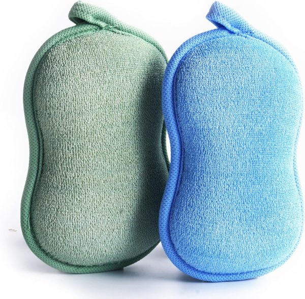 BabaMate Natural Baby Bath Sponge - Ultra Soft Baby Sponge for Bathing - Kids Bath Sponges for Infants, Toddler Bath Time, 2 Count (1 Pack) - Green Blue  Baby - Image 8