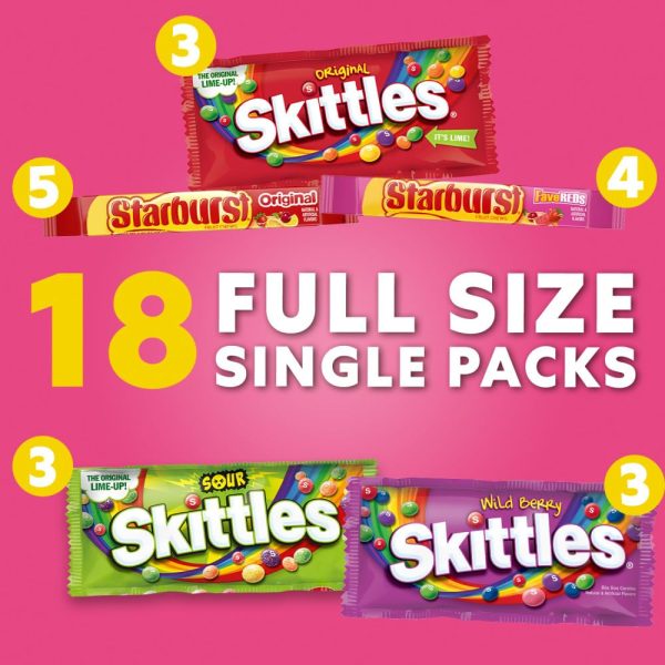 SKITTLES & STARBURST Assorted Candy Variety Pack for Holidays, Gifts, Parties, Candy Assortment, 37.05 oz (30 Count) Bulk Box  Skittles: Grocery & Gourmet Food - Image 19