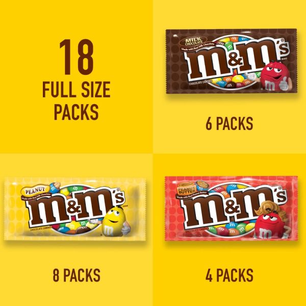 M&M'S Milk Chocolate Candy, Variety Pack, Full Size, Pack of 18 Bulk Candy Chocolate - Image 3