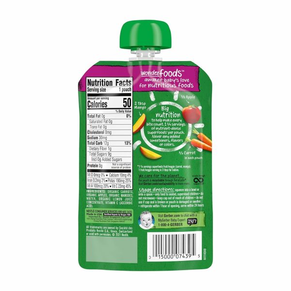 Gerber Organic WonderFoods Carrot Apple Mango Baby Food, 3.5 Oz  Baby - Image 6