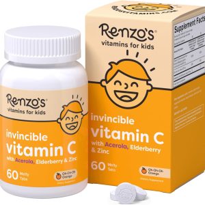 Renzo's Invincible Vitamin C for Kids with Elderberry and Zinc, Dissolvable Kids Vitamins for Immune Support, 60 Orange-Flavored Melty Tabs  Health & Household