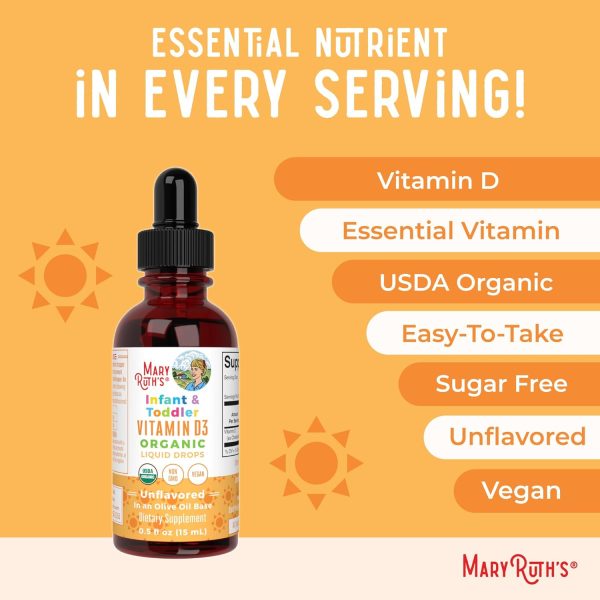 MaryRuth Organics USDA Organic Vitamin D Drops | Vitamin D3 Liquid | Sugar Free | Liquid Vitamin D Drops Immune Support for Infants & Toddlers | VIT D3 | Gluten Free | Non-GMO | 90-150 Servings  Health & Household - Image 7