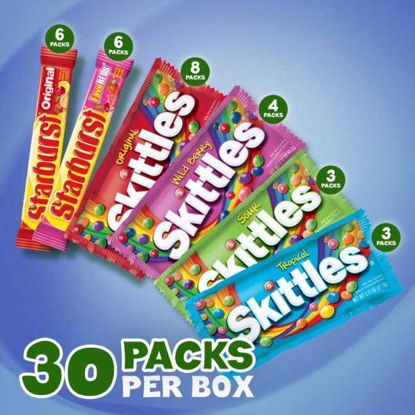 SKITTLES & STARBURST Assorted Candy Variety Pack for Holidays, Gifts, Parties, Candy Assortment, 37.05 oz (30 Count) Bulk Box  Skittles: Grocery & Gourmet Food - Image 25