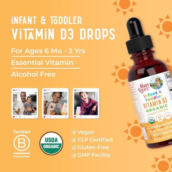 MaryRuth Organics USDA Organic Vitamin D Drops | Vitamin D3 Liquid | Sugar Free | Liquid Vitamin D Drops Immune Support for Infants & Toddlers | VIT D3 | Gluten Free | Non-GMO | 90-150 Servings  Health & Household - Image 8