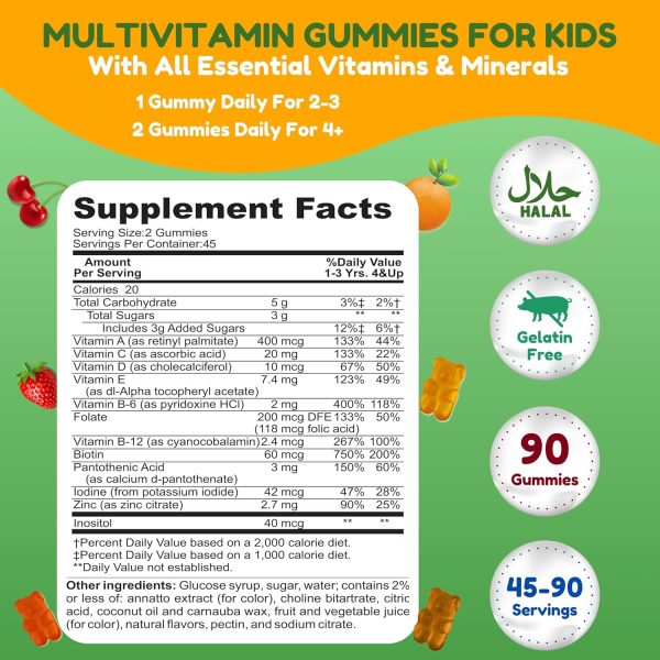 SHIFAA NUTRITION Halal Kids Multivitamin Gummies, 45-90 Days Supply, with All Essential Kids Vitamins. Toddler Vitamins with Vitamin C, D, Zinc, A, E, B6, B12, Biotin | Halal Gummy Vitamins for Kids  Health & Household - Image 2