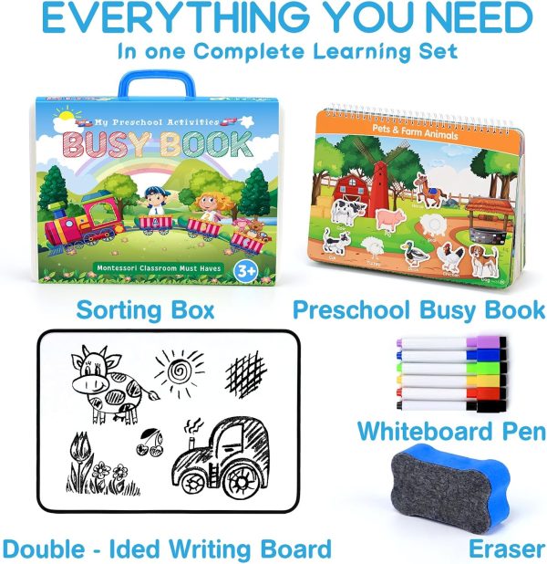 Busy Book for Kids, Montessori Autism Sensory Educational Toys, 12 Pages Toddler Preschool Activity Binder and Early Learning Toys - for Boys & Girls Develops Fine Motor Skills  Toys & Games - Image 20