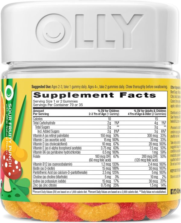 OLLY Kids Multivitamin Gummy Worms, Overall Health and Immune Support, Vitamins and Minerals A, C, D, E, Bs and Zinc, Chewable Supplement, Sour Fruit Punch, 45 Day Supply (70 Count)  Health & Household - Image 25