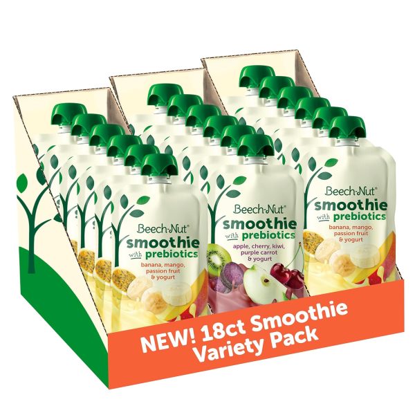 Beech-Nut Toddler Smoothies Variety Pack, Yogurt Smoothies with Prebiotics, Baby & Toddler Food Pouches, 3.5 oz (18 Pack)  Everything Else