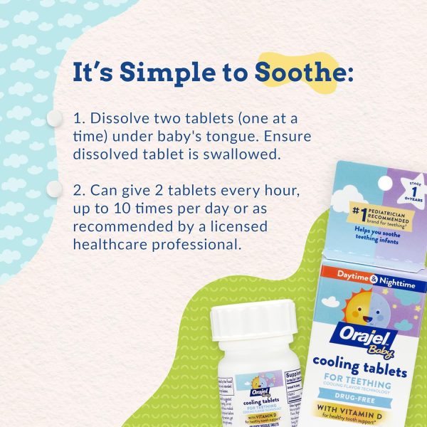 Orajel Baby Cooling Tablets for Teething with Vitamin D, 100 Quick Dissolve Tablets,White  Baby - Image 4
