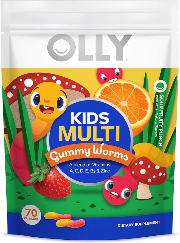 OLLY Kids Multivitamin Gummy Worms, Overall Health and Immune Support, Vitamins and Minerals A, C, D, E, Bs and Zinc, Chewable Supplement, Sour Fruit Punch, 45 Day Supply (70 Count)  Health & Household - Image 21