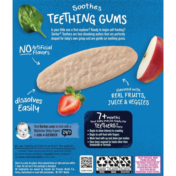 Gerber Snacks for Baby Teethers, Gentle Teething Wafers, Strawberry Apple Spinach, 1.7 Ounce, 12 Count Box (Pack of 6)  Everything Else - Image 3