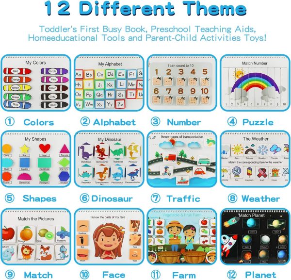 Busy Book for Kids, Montessori Autism Sensory Educational Toys, 12 Pages Toddler Preschool Activity Binder and Early Learning Toys - for Boys & Girls Develops Fine Motor Skills  Toys & Games - Image 10