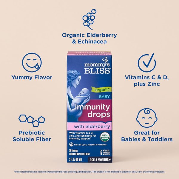 Mommy's Bliss Organic Baby Elderberry Drops, Immune Support with Vitamins, Prebiotics, Zinc & Organic Echinacea, Age 4 Months +, 3 Fl Oz (36 Servings)  Health & Household - Image 4
