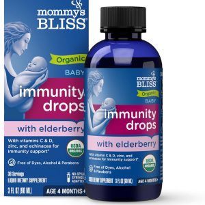 Mommy's Bliss Organic Baby Elderberry Drops, Immune Support with Vitamins, Prebiotics, Zinc & Organic Echinacea, Age 4 Months +, 3 Fl Oz (36 Servings)  Health & Household