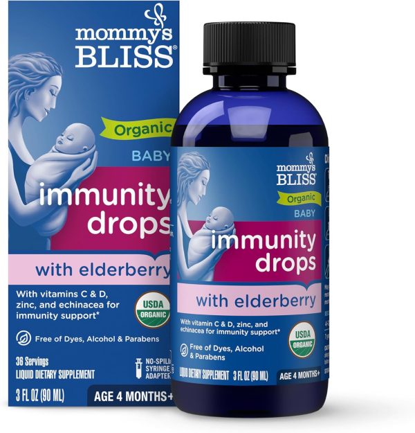 Mommy's Bliss Organic Baby Elderberry Drops, Immune Support with Vitamins, Prebiotics, Zinc & Organic Echinacea, Age 4 Months +, 3 Fl Oz (36 Servings)  Health & Household