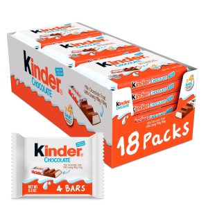 Kinder Chocolate, 18 Four Count Packs, Milk Chocolate Bar with Creamy Milky Filling, Individually Wrapped Candy, Stocking Stuffers for Kids, 1.8 oz Each