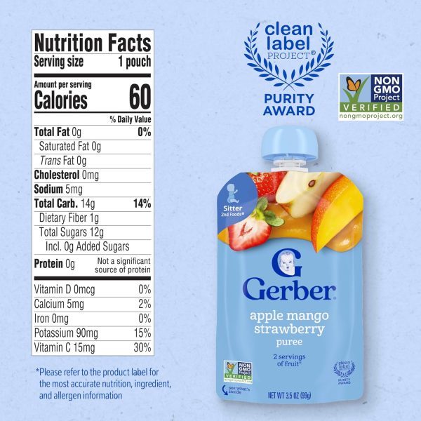Gerber Baby Food Pouches, Toddler 12+ Months, Assorted Fruit Variety Pack, 3.5 Ounce (Set of 18) - Image 19