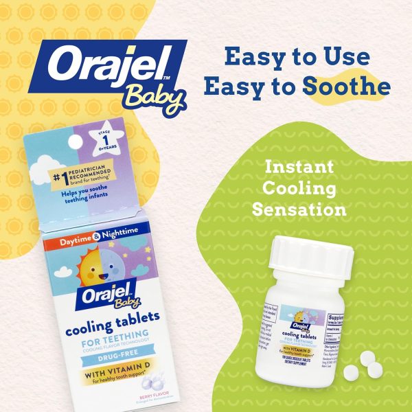 Orajel Baby Cooling Tablets for Teething with Vitamin D, 100 Quick Dissolve Tablets,White  Baby - Image 2