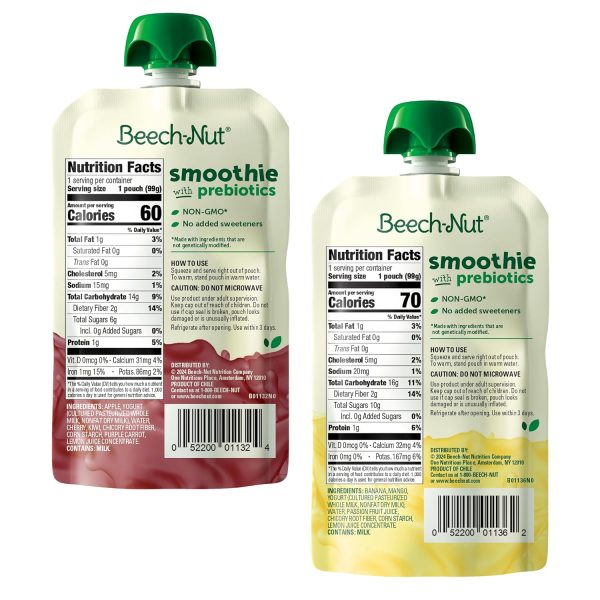 Beech-Nut Toddler Smoothies Variety Pack, Yogurt Smoothies with Prebiotics, Baby & Toddler Food Pouches, 3.5 oz (18 Pack)  Everything Else - Image 2