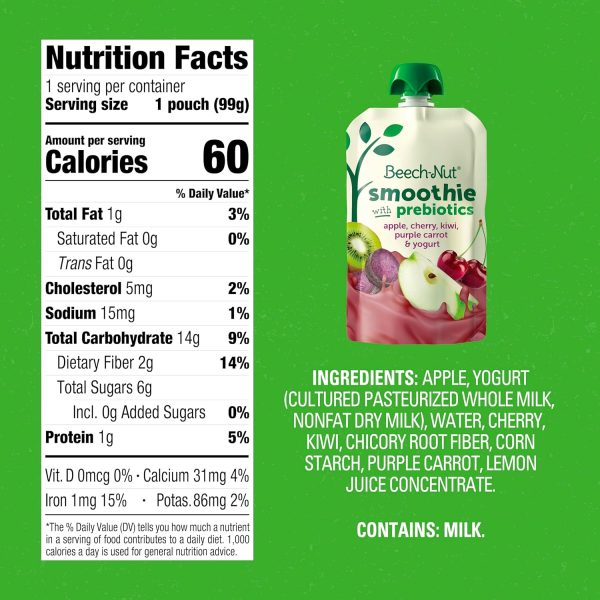 Beech-Nut Toddler Smoothies Variety Pack, Yogurt Smoothies with Prebiotics, Baby & Toddler Food Pouches, 3.5 oz (18 Pack)  Everything Else - Image 8