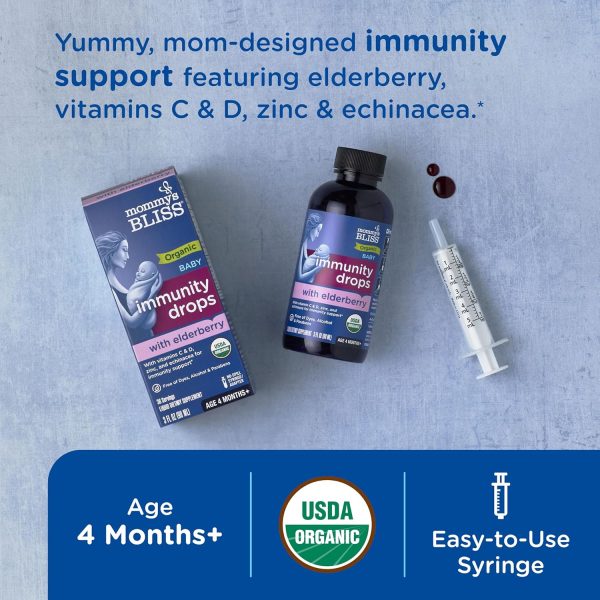 Mommy's Bliss Organic Baby Elderberry Drops, Immune Support with Vitamins, Prebiotics, Zinc & Organic Echinacea, Age 4 Months +, 3 Fl Oz (36 Servings)  Health & Household - Image 3