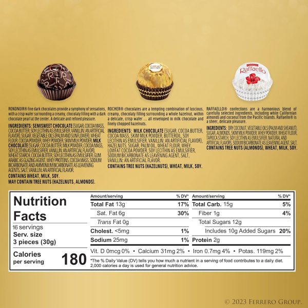Ferrero Rocher, 48 Count, Premium Gourmet Assorted Hazelnut Milk Chocolate, Dark Chocolate and Coconut Chocolates, Chocolate Gift Box, 18.2 oz  Grocery & Gourmet Food - Image 6
