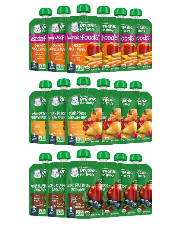 Gerber Organic Baby Food Pouches, 2nd Foods for Sitter, Fruit & Veggie Variety Pack, 3.5 Ounce (Set of 18)  Everything Else